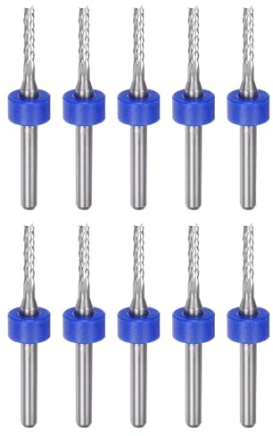 sourcing map 10pcs End Mill Bits 2mm Solid Carbide CNC Router Bits Engraving Cutter Tools for PCB Circuit Board Milling Machine Wood Carving, 1/8 Straight Shank