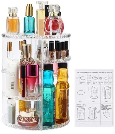ZHYLUO Organisateur Maquillage Rotatif 360 Degrés Makeup Organizer Rangement Maquillage Acrylique Stockage Boîte Cosmétique Multifonctionnel pour Coiffeuse, Chambre à Coucher, Salle de Bain
