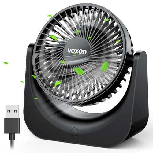 VOXON Tischventilator, Mini-USB-Ventilator, tragbarer Ventilator, 5 Geschwindigkeitseinstellungen, leiser Ventilator, Schreibtischventilator für Zuhause, Büro, Küche (ohne Batterie)