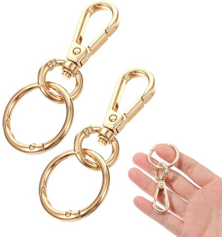 Yuanchu Drehbare Karabinerhaken,2 Stück Metall Karabiner Schlüsselanhänger mit Drehgelenk Gold Karabinerverschluss mit 2 Runde Federschnallenclip für DIY Handtasche Keychain Geldbeutel Rucksack Hundel