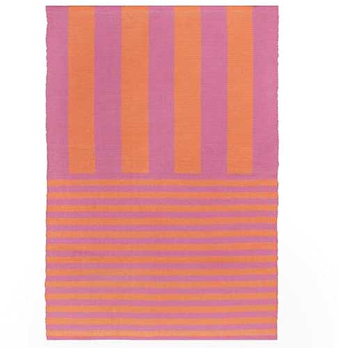 furn. Deck Stripe Teppich – Indoor/Outdoor Gestreifter Waschbarer Wetterbeständiger Leichter Teppich (Orange/Pink – 120x170 cm)