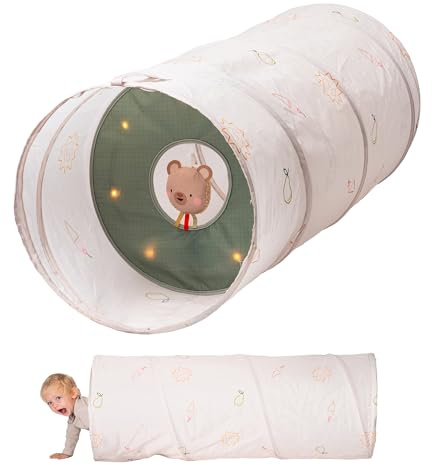 Taf Toys Play Light Tunnel Tent for Toddlers 1-3 - Baby Tunnel with Plush Bear - Engage Senses & Encourage Crawling - Twinkling Lights & Dual Light Modes - Kids Toddler Tunnels Crawl Indoor & Outdoor