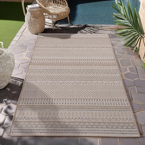 HomebyHome Alfombra de Exterior Beige 80x150 cm, Resistente a la Intemperie y a los Rayos UV, para la Cocina, el balcón, la terraza, así como para el salón y el Comedor
