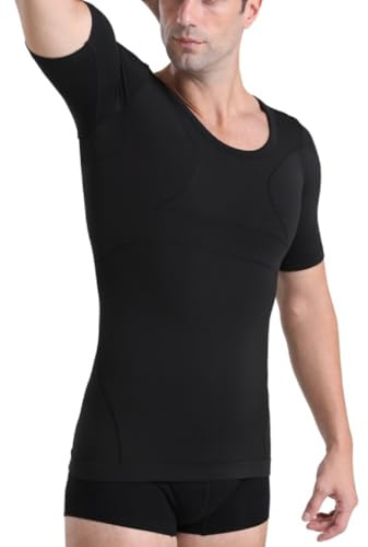 PEONNYT Herr bantning kompression undertröja bambu andningsbara och töjbara formkläder t-shirt slim fit kroppsformare för kontor bröllop vardagskläder (M-3XL), Svart, XXL
