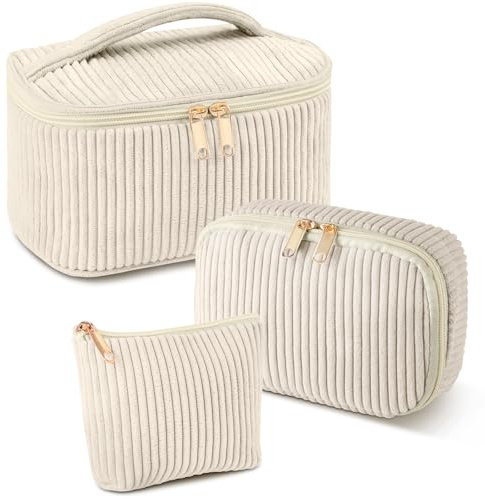 Aucuu Beauty Case, 3 Pezzi Grande Capacità per Il Trucco, Borsa da Toilette in velluto a coste, Beauty Case da Viaggio, Impostato da Toilette Makeup Bag Organizer
