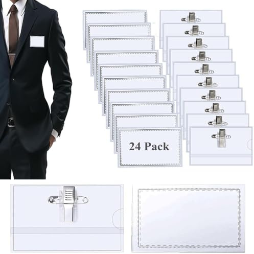 Armastuse Portabadge,24 Pezzi Porta Badge In Plastica Trasparente, 90mm X 56mm,Porta Badge Orizzontale Clip Per Scuole, Aziende, Conferenze