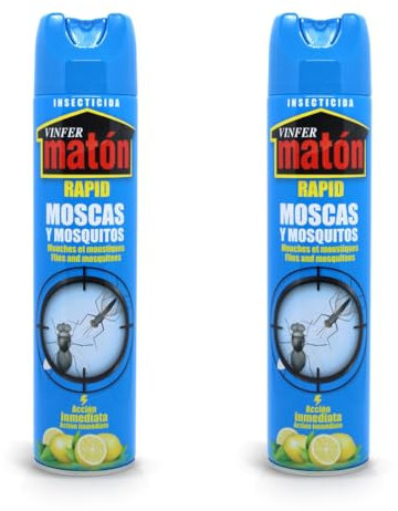 VINFERMATON – Insecticida Moscas y Mosquitos Perfume Limón Pack 2×600 ml | Spray Eliminador Insectos Voladores Interior y Exterior | Acción Inmediata Profesional | 100% MADE IN SPAIN