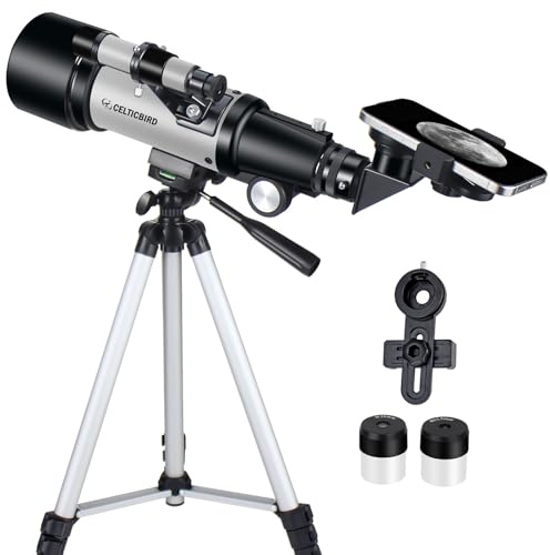 Telescope 70mm Aperture 400mm Astronomical Refracting Telescopes - Travel Telescope with Tripod, Phone Adapter(Silver)