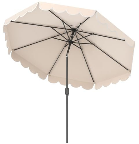GOPLUS 3M Parasol de Jardin Exterieur, Grand Parasol de Balcon Inclinable 35° avec 8 Baleines, Manivelle, Protection Soleil, Base Non Incluse, pour Terrasse, Patio, Marché (Beige)