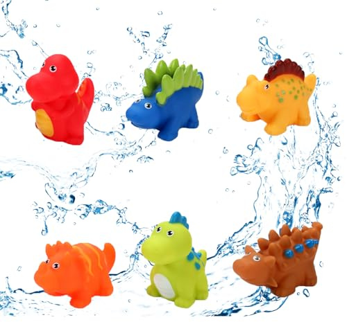 Sikweny 6 Piezas Juguetes Piscina Bebe Colorido Juguetes Bañera Bebe Diseño de Dinosaurio Realista Muñeco Dinosaurio Diseño Impermeable Sin Costuras para Bañera Piscina Playa (Varios Estilos)