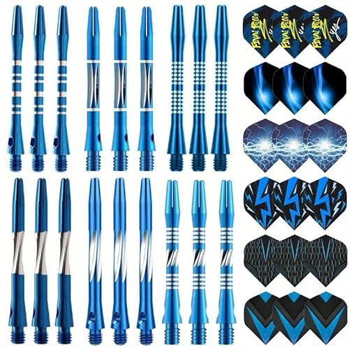 Lavishio 8 Sets 24 pcs Aluminum Dart Shafts, Dart Shafts for Steel Tip, Aluminum 2BA Thread Dart Accessories,Dart Shafts Replacement Kit with 24 Dart Flights for Steel Tip Soft Tip Darts (Blue)