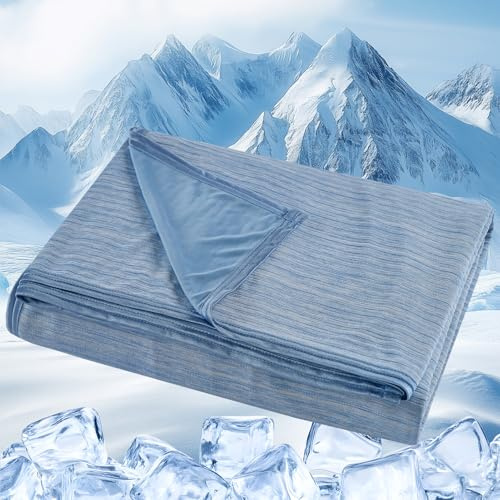 VK·LIVING Cooling Blanket, Q-Max ≥0.5 Cooling Fiber Double Sides Summer Blankets, Lightweight Breathable Cool Throw for Bed Sofa Travel Hot Sleepers Adult Kids, 150X200CM Blue
