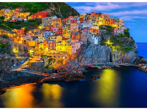 HUADADA Puzzle 1000 Piezas,Puzzle 1000 Piezas Paisaje,Puzzle Interactivo Familiar Regalo-Vista Nocturna de las Cinque Terre