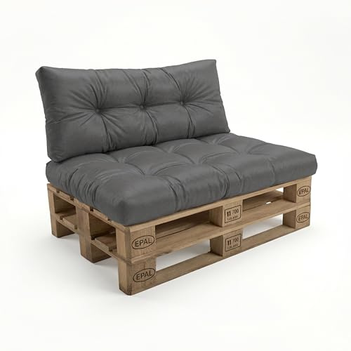 POKAR Set de 2 Cojines para Palets Impermeable | Asiento 120x80 + Respaldo 120x40 para Sofá de Jardín | Cojines Acolchados para Palé | Interior y Exterior | Oeko-Tex | Fabricado en UE | Antracita