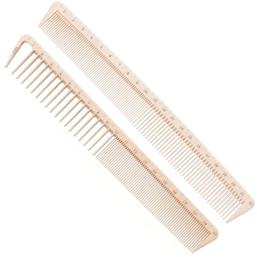 2PCS Hair Cutting Combs for Hair Stylist, Professional Barber Comb with Ruler Measurements, Fine Haircut Comb for Salon Barbers