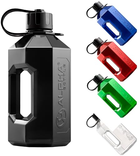 Alpha Designs | 2 Litre Water Bottle | 2.4l Large Drinks Water Jug | Gym, Holiday, Travel | Black