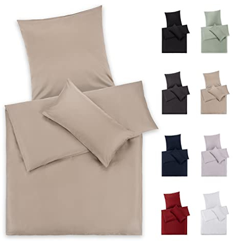 Blumtal Bettwäsche 155x220 Mako Satin & 40x80 cm Kissenbezug Beige- Oeko Tex Zertifizierte Satin Bettwäsche aus 100% Baumwolle - Edle Glanzoptik Satin Bettwäsche 155x220 mit Reißverschluss