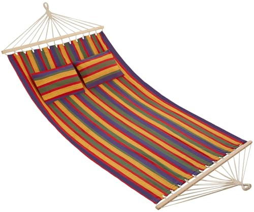 tectake® Doppel Hängematte Outdoor, XXL Stoff Schaukeltuch, Sonnenliege 2 Personen inkl. Kissen, Schaukel Outdoor mit Liege Fläche ca. 230x145cm, bis 240kg belastbar, Hängeschaukel - bunt gestreift