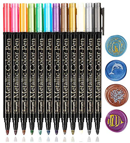 Wachs-Siegel-Stift-Set, ANBOSE 12 STÜCKE Metallic-Marker-Farbstift zum Dekorieren von Wachs-Siegel-Stempeln, Premium-Wachs-Siegel-Stift-Set für Hochzeits-Wachs-Umschlagsiegel