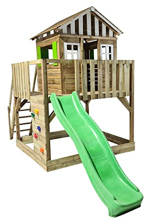 | MASGAMES | Parco giochi Lollipop | Casa rialzata con scivolo | Scala di facile accesso | Parete da arrampicata | Legno trattato per esterno | (XL)