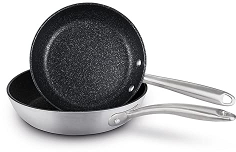 Prestige Scratch Guard Non Stick Frying Pan Set of 2 - Stainless Steel Frying Pan Set 25 & 29cm, Scratch Resistant, Induction Suitable, Oven & Dishwasher Safe Cookware, Silver