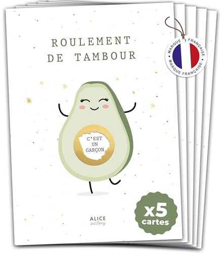 aliceandberry Cartes Gender Reveal à gratter - Annonce Sexe Bébé - Révélation Fille ou Garcon - Surprise Babyshower - (Pack 5 cartes Garçon)