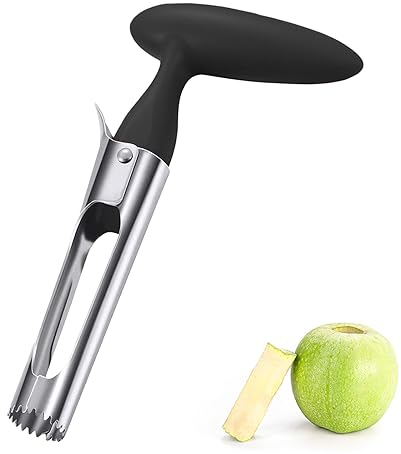 Coupe-Pommes, Vide-Pomme en Acier Inoxydable, Avec poignée en ABS, Avec lame Dentelée Tranchante et Poignée Ergonomique, pour Fruits et Légumes, Cuisine, Noir