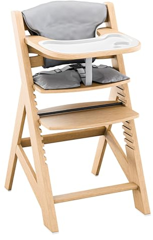 TULANO Morsel 40 | Kinderhochstuhl mit 3-Punkt-Gurt | Verstellbar & mitwachsend ab 6 Monaten bis 12 Jahren | Kombihochstuhl mit Schutzbügel und abnehmbarem Essbrett | Holz Natur