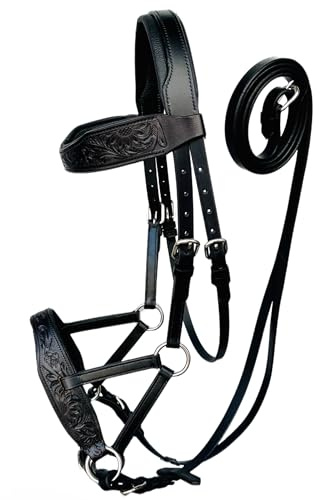Kayfcrafts Oiled Leather Horse Side Pull Bitless Bridle Full Leather Reins (Black, Cob)