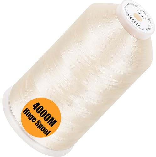 New brothread - Single Huge Spool 4000M/Each Polyester Machine Embroidery Thread 40WT for Commercial and Domestic Machines - Ivory