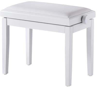 FILISITE Classic Adjustable Piano Bench,Wooden Piano Stool with Faux Leather Padded Cushion, Vanity Bench, Piano Seat 57(L) x 32(W) x 48/56(H) cm(White)