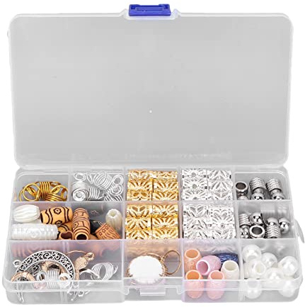 PABVZS 114pcs Metal Hair Beard Beads with Storage Box Easy Wearing Dreadlocks Jewelry with Various Styles and Sizes Gold Silver Hair Braiding Dreadlocks Decoration for Men Women