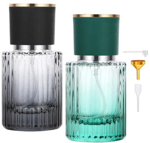 Segus Aftershave Travel Bottle, 2 Pcs 30ml Empty Perfume Bottles in Glass, Leakproof Fragrance Atomiser, for Daily and Trips (Gradient Black + Gradient Green)