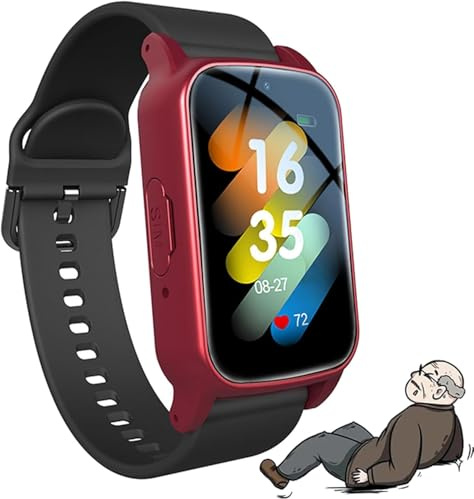 Smart Klocka Med Falldetektering Äldre Smart Armband Med SOS-samtalsfunktion Fallvarningsenheter GPS-spårningsklocka För Demens Alzheimer(Red)
