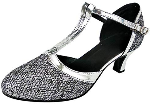 Zapatos Mujer Sandalias Latinas Zapatos de Baile Moda Elegante Salsa Tango Salsa Zapatos de los años 20 Vintage Zapatos de Mujer Cerrados Zapatos de Novia Zapatos de Boda Rendimiento Bombas, plata, 38