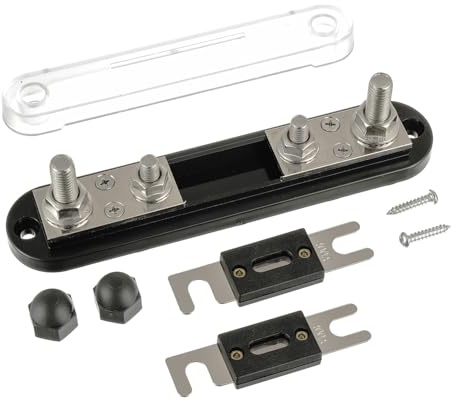 BOJACK ANL säkringshållare med 400 Amp ANL-säkring, ANL-säkringsblock med 2 delar 400A ANL-säkring, M10 dubbterminaler maximal ström 750 A, för lastbilar, bilar, fartyg etc.