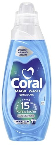 Coral Magic Wash Quick & Care Waschmittel Sports & Synthetics Flüssigwaschmittel für 15 Minuten Kurzwäsche mit PRO-S Technologie 21 WL