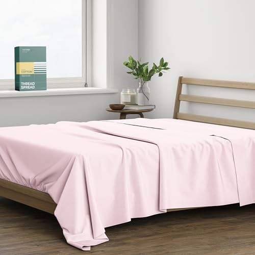 THREAD SPREAD 100% Organic Cotton Percale Flat Sheet Full Size - 1 PC Flat Sheet, Blush - Crisp, Cool and Strong Bed Linen, Top Sheets for Hot Sleepers, Luxury Breathable GOTS Certified Sheets