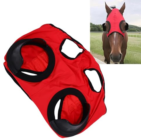 Tnfeeon Máscara de Mosca Cubierta de Caballo Protección Ocular Rojo Alto Poliéster Elástico Ajustado para Entrenamiento de Carreras con Protección contra Polvo de
