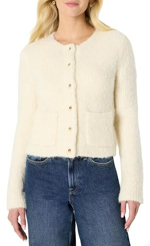 Amazon Essentials Chaqueta Abotonada en Mezcla de Lana Bouclé de Corte Estándar Mujer, Crema, S