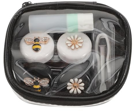 WEKAMOS Estuche para Lentes De Contacto Doble, Caja Porta Lentes Diseño De Abeja, Compacto y Seguro para Viajes, Material Resistente, Almacenamiento Práctico para Uso Diario y Portátil