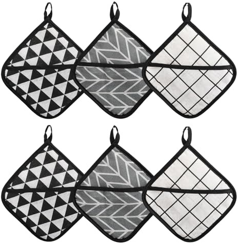 Topflappen Mit Tasche，6 Stück Hitzebeständige Topflappen Set,18x18 cm Waschbar Und Trocknergeeignet Küchenzubehör Zum Für Küche Kochen Backen