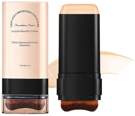 Full Coverage Foundation Stick, fondotinta multiuso, crema fondotinta con pennello, correttore a doppia testa e contour stick, impermeabile, finitura naturale opaca (05# Honey)