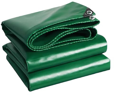 Lona con Ojales 360 x 590 cm Reforzada Antidesgarro PVC Impermeable Lona Remolque con Ojales Duradera Multiusos para Exteriores Leña, Jardín, Cenador, Camping, Verde