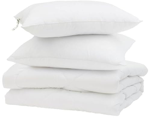 Eleganz Coperta estiva con cuscino, 3 pezzi, in microfibra, colore bianco, per notti calde, traspirante e facile da pulire, perfetta per camere degli ospiti o cottage estivi