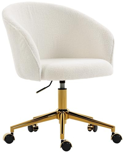 HOMCOM Chaise Bureau Ergonomique en Polaire Teddy, Fauteuil de Bureau pivotante, Chaise Coiffeuse avec Hauteur réglable, Large Assise, pour Bureau, Salon, Chambre, Crème