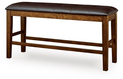 Signature Design by Ashley Ralene Classic Tufted Faux Leather Upholstered Counter Height Dining Bench with Distressed Finish, Dark Brown