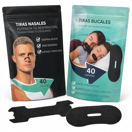 VALIHOBA PACK 2 EN 1 / TIRAS NASALES Y TIRAS BUCALES PARA DORMIR/MOUTH TAPE ANTIRRONQUIDOS / 80 UDS / 40 CINTAS Y 40 TIRAS/RESPIRACIÓN NASAL/HIPOALERGÉNICO