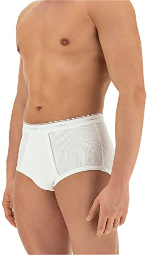 3 Slip classico uomo Cagi 1200 alto con apertura in puro cotone a costine (6, Bianco)