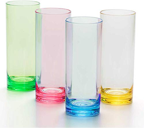 YINJOYI 350ml Plastic Drinking Glasses Tumblers Kids Water Cups Adults Glassware Reusable Colored Picnic Drinkware for Juice Beer and Beverage (Assorted Color)
